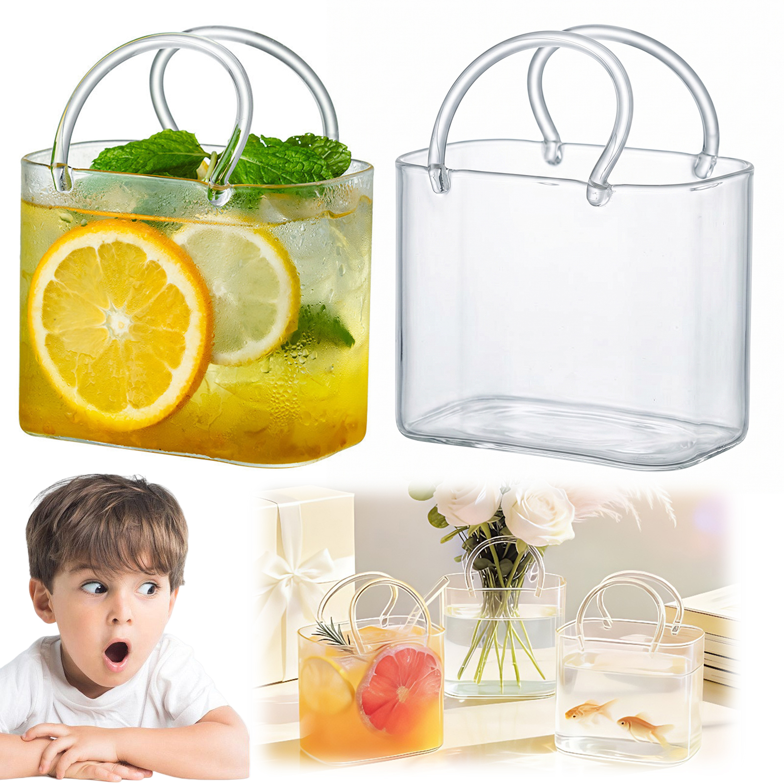 Glass Purse with Glass Straw C - Florist Supply Vases ulasan dan harga