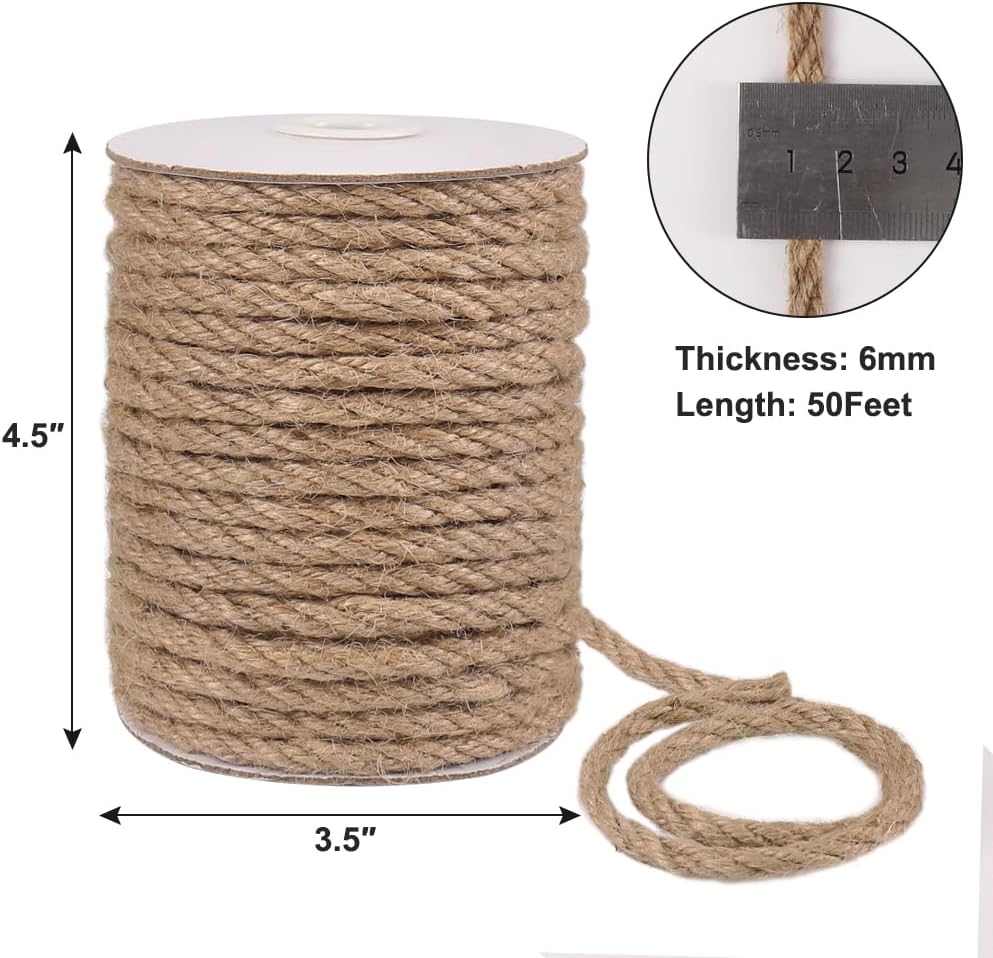 6mm Jute Rope 50ft, Natural Tw - Twine Jute Natural ulasan dan harga